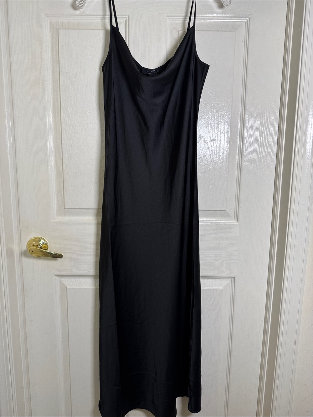 AllSaints Hadley Black Satin Slip Maxi  Cowl Neck Sz 4 NWT